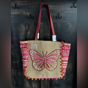 America & beyond butterfly beaded ladies tote bag or beach bag NEW.